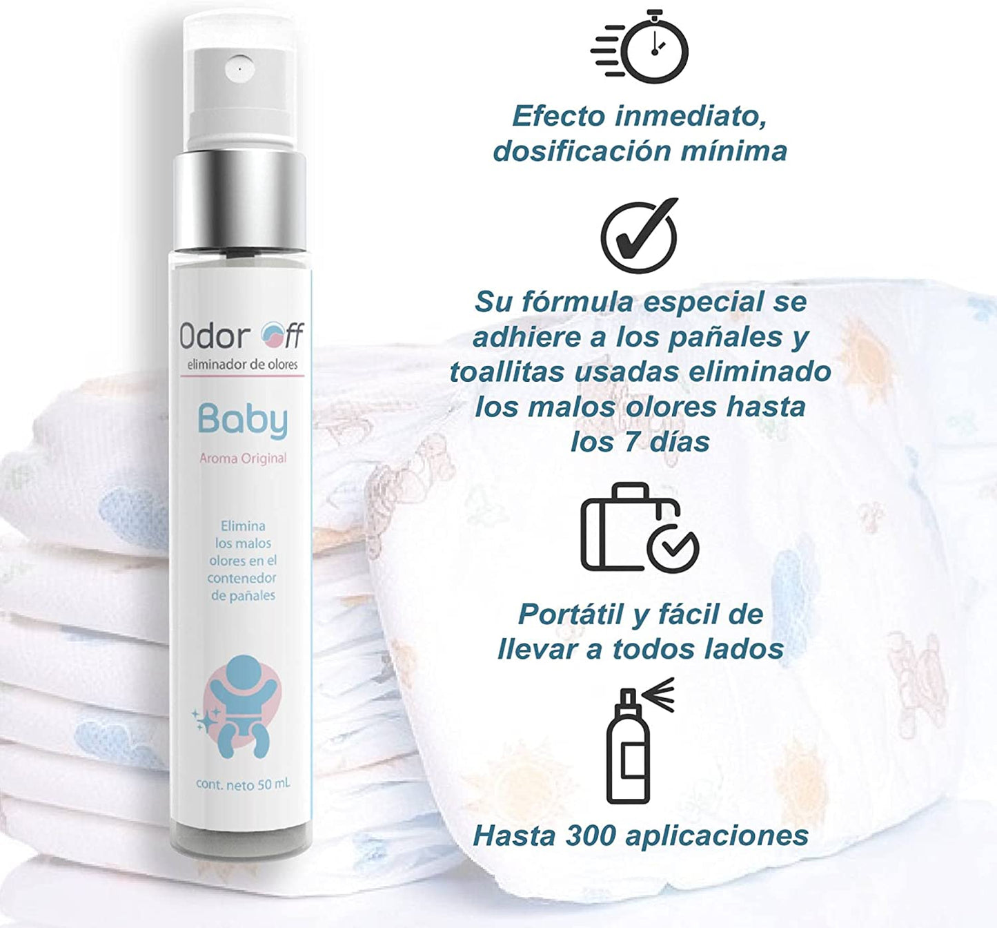 Odor Off Baby 50 ml. Elimina olores en el contenedor de pañales.