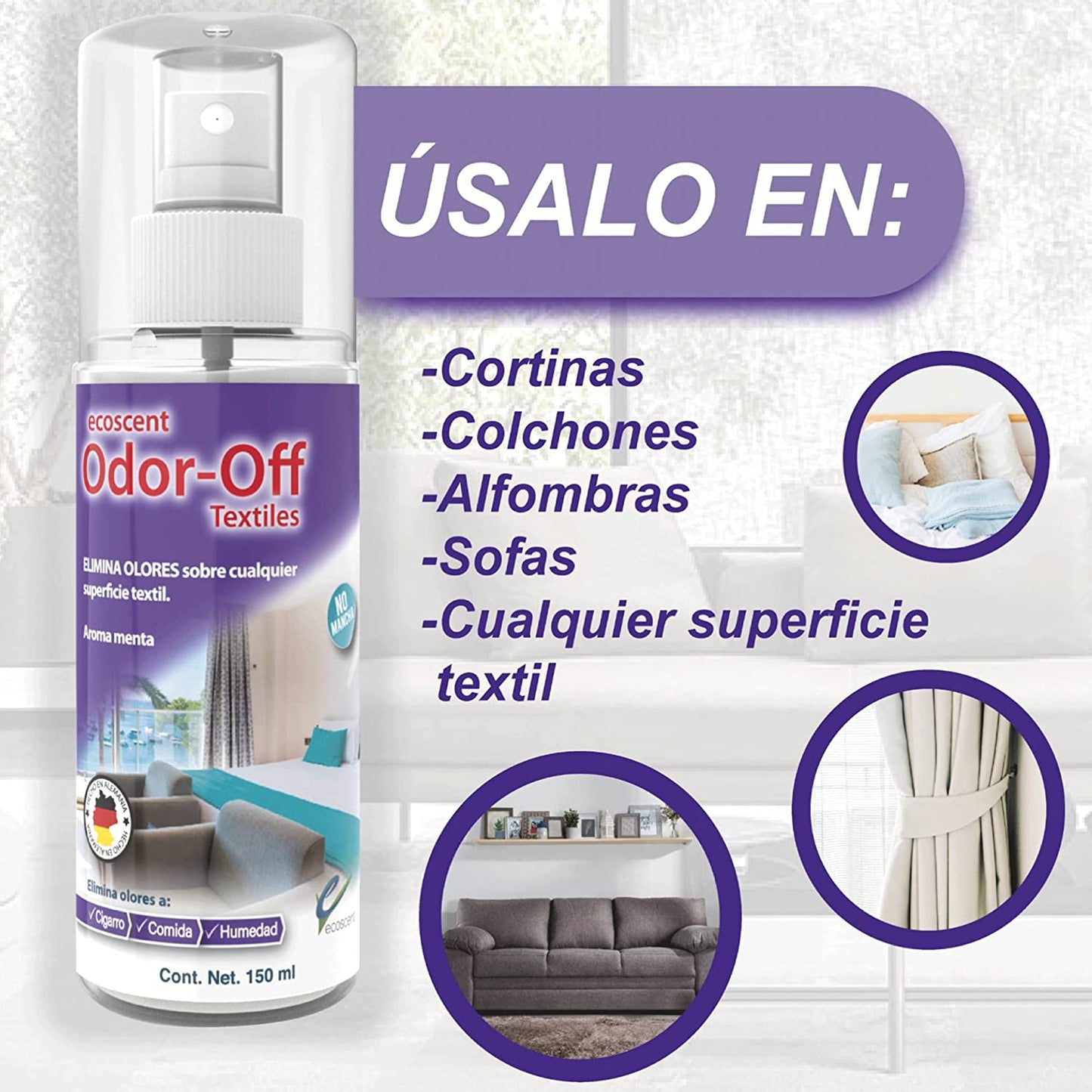 Odor-Off Textiles 600ml Atomizador. Elimina olores en Superficies Textiles.