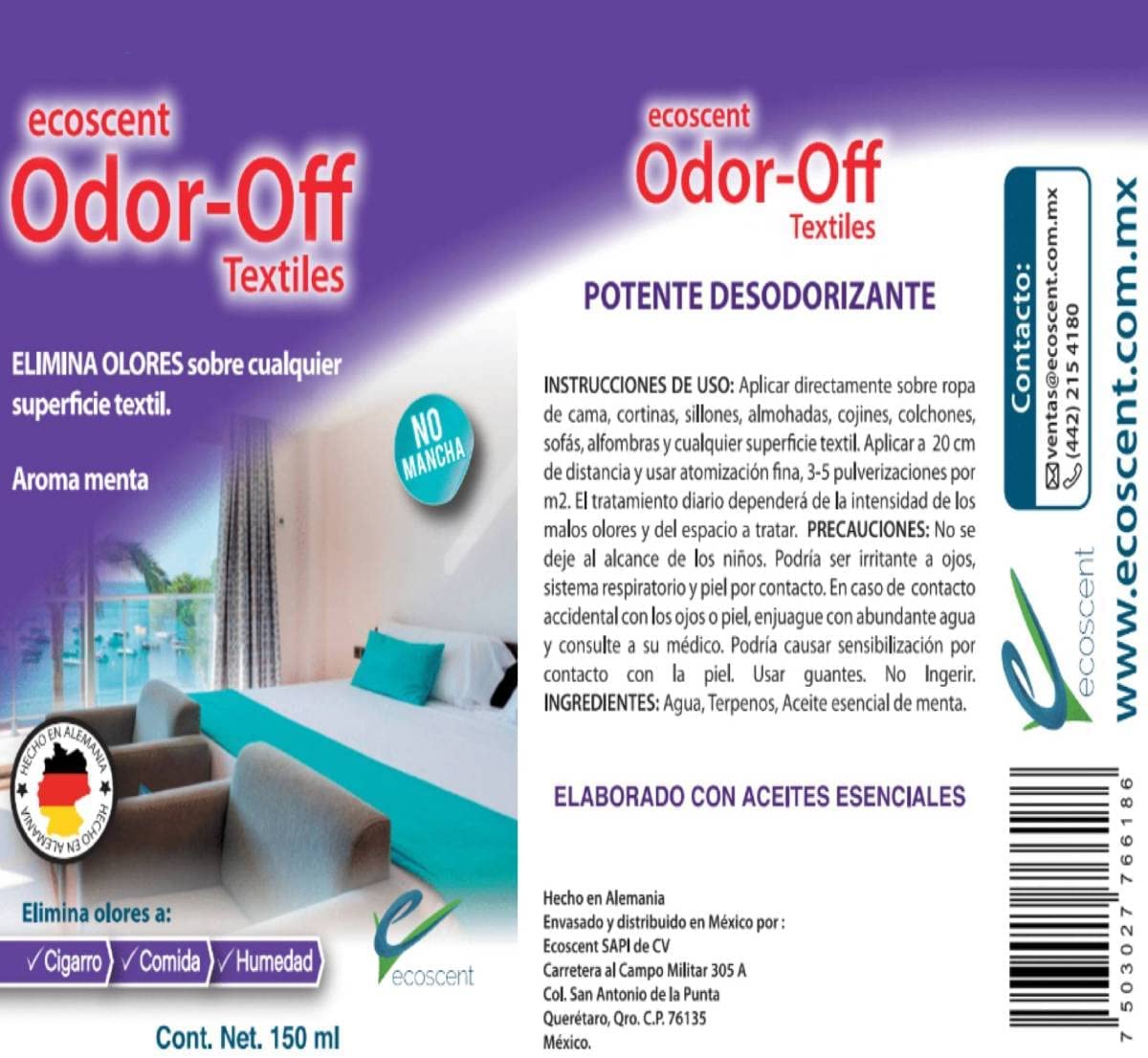 Odor-Off Textiles 600ml Atomizador. Elimina olores en Superficies Textiles.