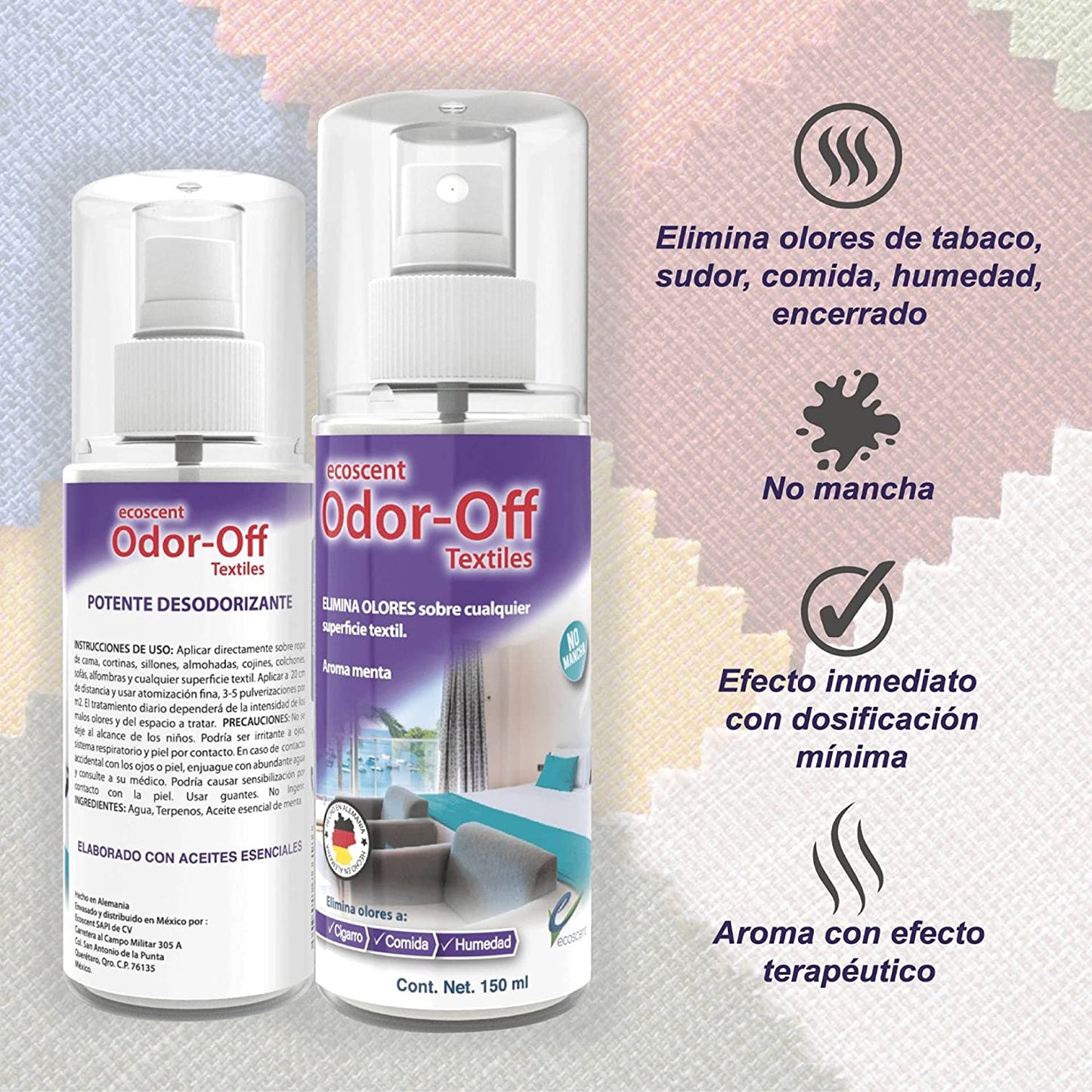 Odor-Off Textiles 600ml Atomizador. Elimina olores en Superficies Textiles.