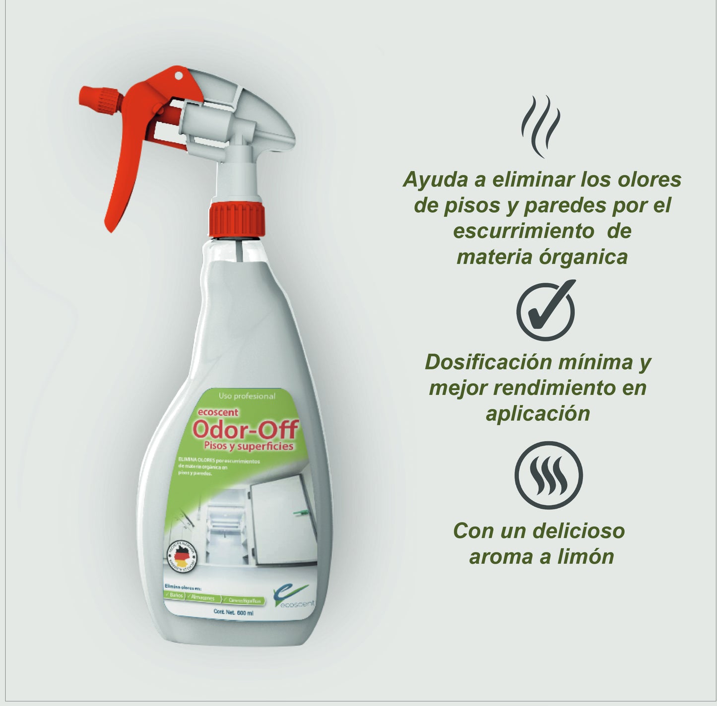 Odor-Off Pisos 600ml Atomizador. Elimina olores en Pisos y Paredes.